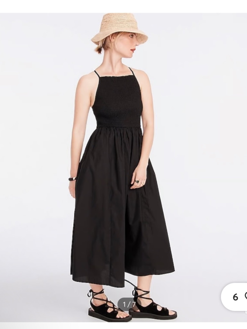 J.Crew Smocked Black Midi “Friday” Dress in Cotton Poplin Size L